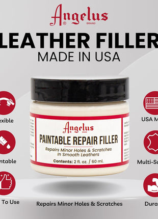 Angelus Leather Filler for Filling or Repairing Holes, Tears, Cracks, Scratches, for Leather Car Seats, Furniture, Shoes - Flexible | Made in USA - 2 fl oz