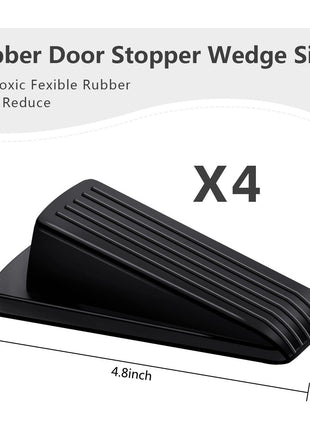 Door Stoppers, 4 Pack Premium Rubber Stoppers Wedge, Stops for Carpet Heavy Duty Door, Bottom of on Tile, Concrete, Carpet, Wooden Floor (Black)