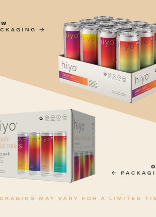 Hiyo Non-Alc Functional Seltzer, Adaptogens & Nootropics, 12 fl oz, 12pk | Classic Pack, Organic Social Tonic, Non-Alcoholic Beverage, Functional Drink, 30 Cals, Gluten Free, Vegan, Non-GMO