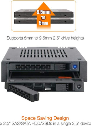 ICY DOCK 2 Bay 2.5 SAS/SATA HDD/SSD Mobile Rack for External 3.5" Bay | ExpressCage MB742SP-B