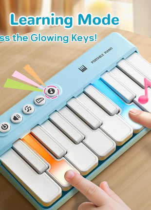 iPlay, iLearn Toddler Mini Piano Toy, Pocket Travel Musical Piano Kids 1-3 | Portable Musical Instrument Toys W/ Rainbow Lights, Music Interactive Birthday Gift 2 4 5 6 Year Old Boy Girl Child-Blue