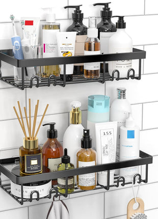 Moforoco Shower Caddy Shelf Organizer Rack, Self Adhesive Black Bathroom Shelves Basket, Home Farmhouse Wall Inside Organization and Storage Decor Rv Accessories, First Camper Apartment Essentials