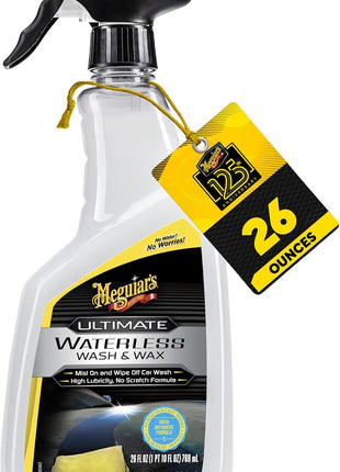Meguiar's Ultimate Waterless Wash & Wax, Scratch-Free Cleaning Spray that Cleans and Protects Without Water, 2-in-1 Detailer for Shine, Cool Car Gifts for Men and Women, 26 Oz