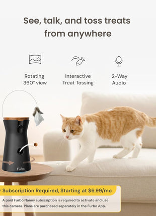 Furbo 360° Cat Camera [Subscription Required] Unlock w/Paid Plan: Home Security & Pet Safety Alerts, Rotating Treat Toss w/ 2-Way Speaker, Smart Cam w/Phone App (Low Risk, 3mo Min. Cancel Anytime)