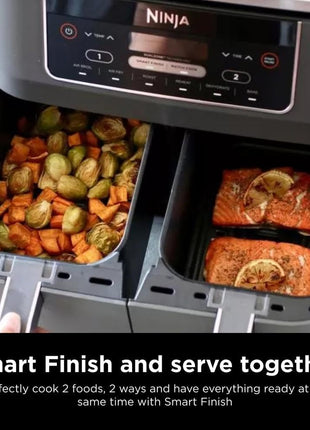 Ninja DZ201 Foodi 8 Quart 6 in 1 DualZone 2 Basket Air Fryer with 2 Independent Frying Baskets, Match Cook & Smart Finish to Roast, Broil, Dehydrate & More for Quick, Easy Meals, Grey