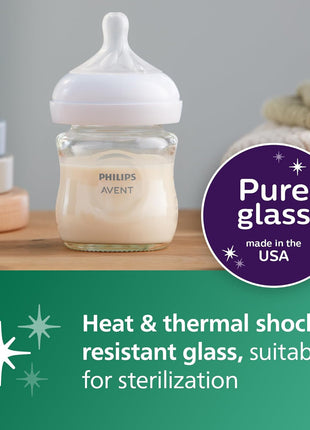Philips Avent Natural Glass Baby Bottles with Natural Response Nipples (Slow Flow, Flow 2), 4oz, 4-Pack, SCY910/04