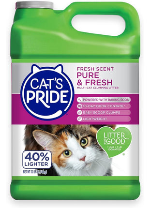 Cat's Pride Premium Lightweight Clumping Litter: Pure & Fresh - Up to 10 Days of Powerful Odor Control - Multi-Cat, Scented, 10 Pounds
