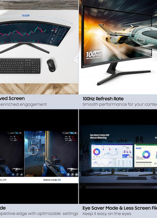 Samsung 32-inch S3 (S39GD) FHD 100Hz Curved Monitor, Game Mode, Eye Saver Mode, Multiple Connectivity with HDMI Port, Built-In Speakers, LS32D396GANXZA, 2025