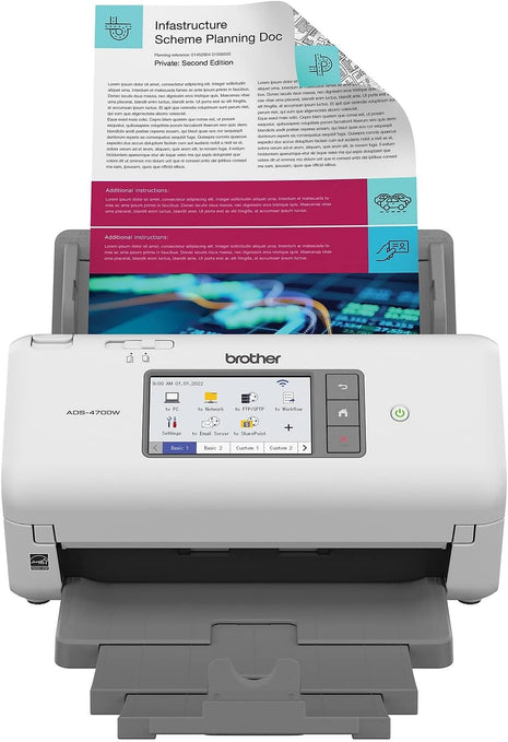 Brother ADS-4700W Professional Desktop Scanner with Fast Scan Speeds, Duplex, Wireless, and Large Touchscreen, White