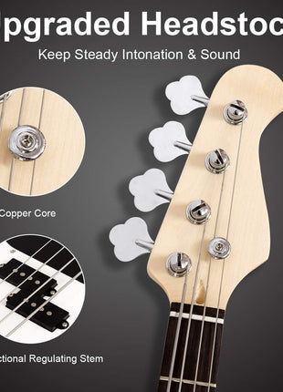 Costzon Full Size Electric 4 String Bass Guitar for Beginner Starter Complete Kit, Rose Fingerboard and Bridge, w/Two Pickups & Two Tone Control, Guitar Bag, Strap, Guitar Pick, Amp Cord (Black Bass)