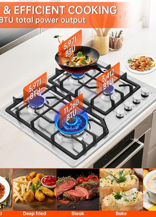 22′′x20′′ Built in Gas Cooktop 4 Burners Stainless Steel Stove with NG/LPG Conversion Kit Thermocouple Protection and Easy to Clean (20Wx22L)