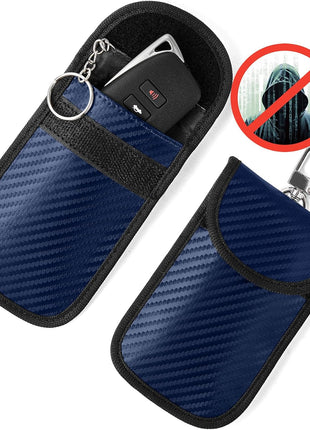 Upgraded Faraday Bag for Key Fob (2 Pack), Premium Faraday Key Fob Protector– Car RFID Signal Blocking, Car Security Protection, Anti-Theft Pouch, Anti-Hacking Case Blocker Blue