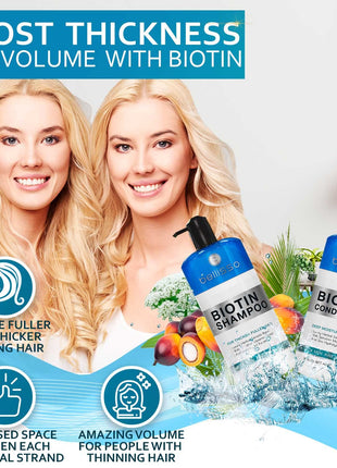 Biotin Shampoo and Conditioner Set - Sulfate and Paraben Free Treatment for Men and Women - Hair Thickening Volumizing Products to Help Boost Thinning Hair with Added Keratin