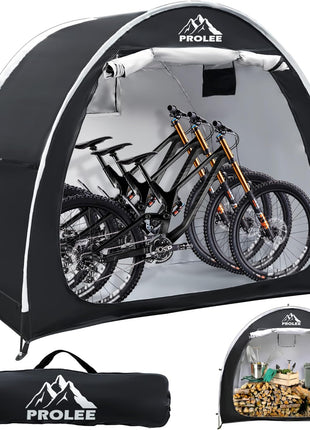 PROLEE Bike Shed 6.6FT, Waterproof Oxford Fabric Storage Tent for 2 Bikes, Outdoor Storage with Window Design, Black