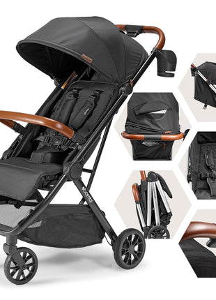 Bombi Bēbee V2 Lightweight Baby Stroller - Premium Vegan Leather, One-Hand Fold, Infinite Recline, Aircraft-Grade Aluminum Frame, XXL Canopy, and Ample Storage Umbrella Stroller - Hunter Green