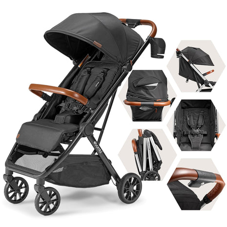 Bombi Bēbee V2 Lightweight Baby Stroller - Premium Vegan Leather, One-Hand Fold, Infinite Recline, Aircraft-Grade Aluminum Frame, XXL Canopy, and Ample Storage Umbrella Stroller - Hunter Green