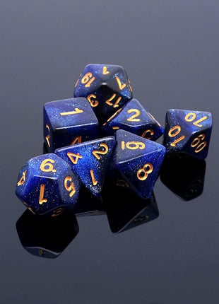 DND Dice Set Dark Blue Mix Black Nebula Dice for Dungeon and Dragons D&D RPG Role Playing Games 7Pcs Polyhedral Dice with Dice Bag