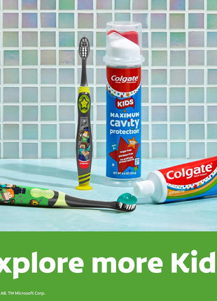 Colgate Kids Battery Powered Minecraft Toothbrush, Extra Soft | For Kids Ages 3 and Up, Extra Soft Bristles, Battery Powered, Easy On/Off Switch, Lay Flat Handle, Fun Minecraft Design