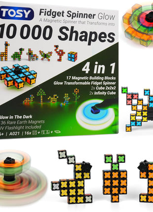TOSY Magnet Fidget Spinner Mini - 8 Blocks, 3 in 1 Toy: Transformable Fidget Spinner, Infinity Cube, 2x2 Puzzle Cube, Stress Relief, STEM Sensory Magnet Tiles Birthday Gift for Kids/Boys/Girls/Adults