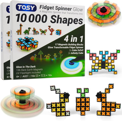 TOSY Magnet Fidget Spinner Mini - 8 Blocks, 3 in 1 Toy: Transformable Fidget Spinner, Infinity Cube, 2x2 Puzzle Cube, Stress Relief, STEM Sensory Magnet Tiles Birthday Gift for Kids/Boys/Girls/Adults