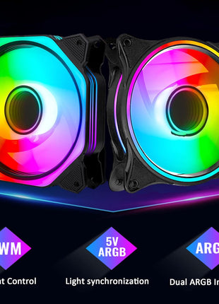 120mm ARGB PWM PC Case Fans - 800-1800RPM Computer CPU Cooling with Addressable RGB PC Case Triple Light Loop Includes SATA Adapter 3-Pack Black