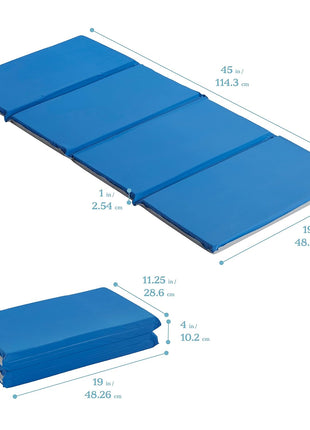 ECR4Kids Everyday Folding Rest Time Mat, 4-Section, 1in, Sleeping Pad, Blue/Grey