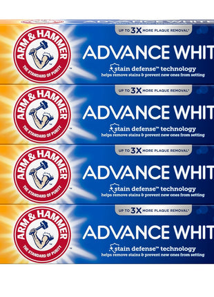 ARM & HAMMER Advance White Toothpaste, Teeth Whitening Baking Soda Toothpaste with Stain Defense Technology and Fluoride, Clean Mint Flavor, 6.0 Oz (4 Pack)