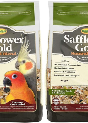 Higgins 2 Pack of Safflower Gold Natural Blend Conure and Cockatiel Food, 3 Pounds Each