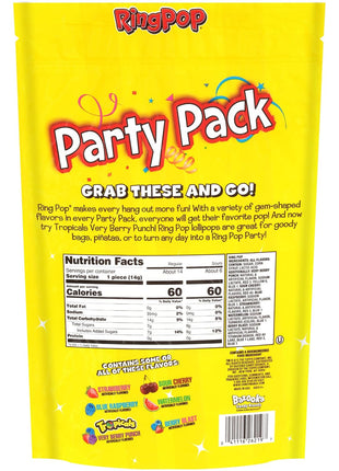 Ring Pop Lollipops - Bulk Candy Individually Wrapped Suckers Variety | Party Pack- 20 Count w/Assorted Flavors - Hard Candy for Party Favors, Kids & Goodie Bag Stuffers 0.63 Pounds