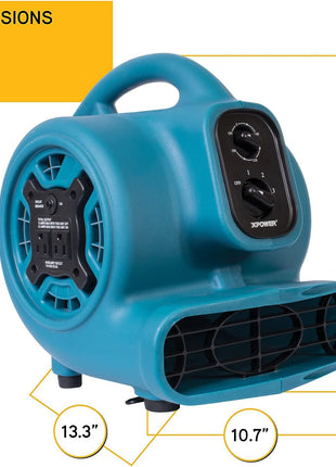 XPOWER P-230AT Mini Mighty 1/4 HP 925 CFM Centrifugal Air Mover, Carpet Dryer, Floor Fan, Blower, Stackable, Daisy Chain, for Water Damage Restoration, Janitorial, Plumbing, Home Use