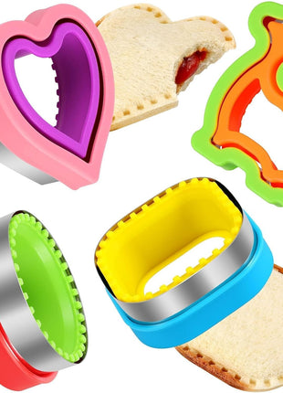 HINZER Sandwich Cutter and Sealer Set 4 Pcs Bread Decruster Sandwich Cutter Pancake Maker Heart Square Circle Dinosaur Shape DIY Cookie Cutters Gift for Kids Adult Boys Girls
