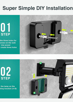 Solar Outdoor Lights - 3000LM 188 LED Motion Sensor Outdoor Lights, 4 Heads Security Light,IP65 Waterproof, Easy Install,270°Wide Angle Flood Wall Light with 3 Modes for Backyard Yard (2 Pack)