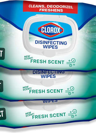 Clorox Disinfecting Wipes, Bleach Free, Household Essentials, Fresh Scent, Moisture Seal Lid, 75 Cleaning Wipes, Pack of 3 (New Packaging)