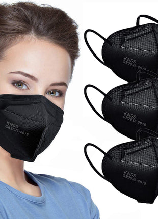 LEMENT 50pcs KN95 Face Mask Black 5-Layer Filter≥95% Cup Dust Safety Masks | 5-layer filtration, breathable fit, elastic ear loops, cup design, for adults, ideal travel, work, commuting & daily use