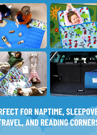 Jay Franco Kids Nap Mat with Embedded Pillow & Blanket – Soft 46"x20" Microfiber Sleeping Bag with Name Tag & Handle for School, Travel, Sleepover