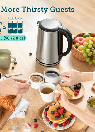 Cosori Stainless Steel Electric Kettle, Plastic-Free Interior, 1.5L, Silver | Cool-Touch Double-Wall, Auto Shut-Off, Boil-Dry Protection, Tea Kettle, Hot Water Boiler, 1500W