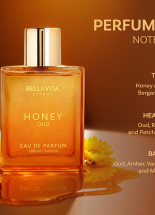 BellaVita Luxury Honey Oud Eau de Parfum | 100 ml | Unisex Perfume | Long-lasting Eau de Parfum perfume with Honey, Bergamot, Oud & Amber notes for men and women.