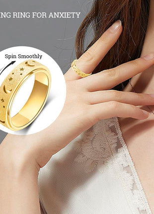 OreilleStar Anxiety Ring for Women Spinner Ring Stainless Steel Fidget Toys Adults Fidget Spinner Ring Fidgit Ring (Moon Star-Gold, 8)