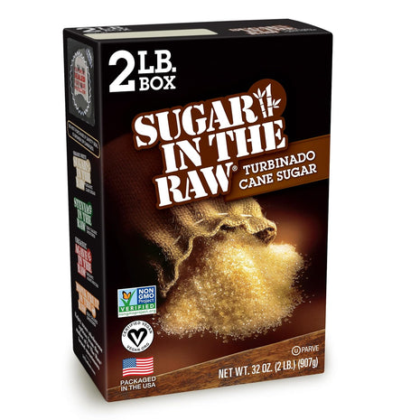 Sugar In The Raw Granulated Turbinado Cane Sugar, No Added Flavors or erythritol, Pure Natural Sweetener, Hot & Cold Drinks, Coffee, Baking, Vegan, Gluten Free, Non GMO, Bulk Sugar, 2lb Bag (1 Pack)
