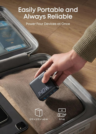 Anker Laptop Charger, 140W MAX USB C Charger, 4-Port Multi-Device Fast Charging, Advanced GaN Power Adapter, Intuitive Touch Controls, for MacBook, iPhone 16 Series, Samsung Galaxy, Pixel, and More