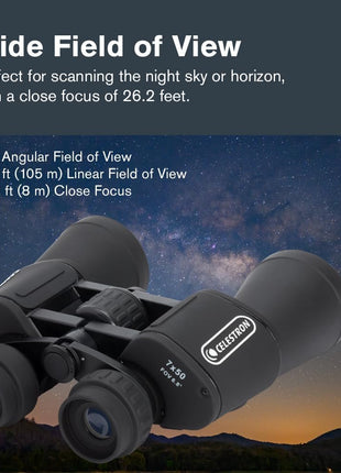 Celestron Cometron 7x50mm Astronomy Binoculars | Wide-Field Astronomy Binocular, Porro Prism, Multi-Coated Optics, Comfortable Handheld, Tripod Adaptable, Carrying Case