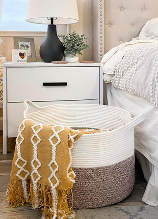 INDRESSME XXXLarge Woven Rope Blanket Basket Living Room Brown, 90L | 21.7" x 13.8" Storage baskets for toys laundry & pillows. Fits living room, bedroom or nursery décor. Soft-touch with handles