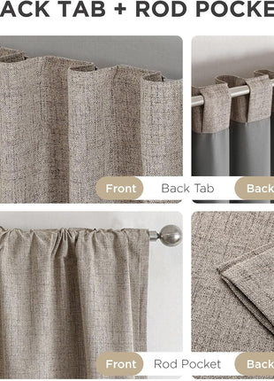 Joydeco 100% Blackout Curtains for Bedroom - Nature Linen 84 Inch Long Light Blocking 2 Panels Set, Rod Pocket & Back Tabs Living Room Drapes, Thermal Insulated Room Darkening Window Curtains