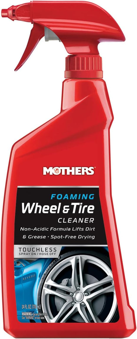 Mothers Foaming Wheel & Tire Cleaner, 24 oz. (05924) | Foaming Action Lifts Brake Dust & Grime, Safe for Factory-Coated Wheels, Restores, Cleans, Finishes Fast, Spot-Free Rinse