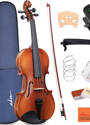 ADM 1/4 Size Wood Violin Set for Kids Teens Students Adults Beginner Acoustic Violin Matte Fiddle Starter Kit with Hard Case, Rosin, Shoulder Rest, Bow, Clip-on Tuner and Fingerboard Sticker