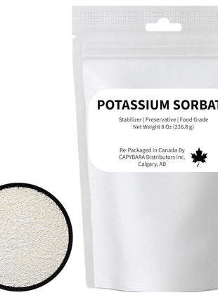 Potassium Sorbate Food Grade - 8 Oz (226.8 g) - Preservative Stabilizer for Winemaking Brewing Cider Mead Kombucha Soft Drinks Baking Cooking - Sold by CAPYBARA Distributors Inc.