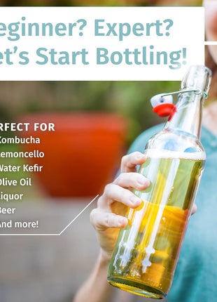 Otis Classic Swing Top Glass Bottles   Set of 6, 16oz w/Marker & Labels   Clear Bottle with Caps for Juice, Water, Kombucha, Wine, Beer Brewing, Kefir Milk or Eggnog