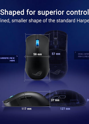 ASUS ROG Harpe Ace Mini Wireless Esports Gaming Mouse – Small Compact Design, Right-Handed, 49g Lightweight, Tri-Mode Connectivity, 36K DPI, up to 105Hr Battery, Pro-Approved, PC/Mac Support - Black