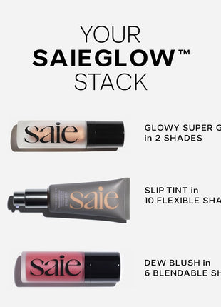 Saie Mini Glowy Super Gel Lightweight llluminator & Makeup Primer - Sunglow (0.5 oz) + Dew Blush - Lightweight Liquid Blush with a Blendable + Buildable Cream Finish - Sweetie (.40 oz)