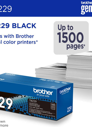 Brother Genuine TN229BK Black Standard Yield Printer Toner Cartridge - Print up to 1,500 Pages(1) | Brother Genuine TN229 Toner with smudge-free performance for HL-L3220CDW, HL-L3280CDW and MFC-L3720CDW